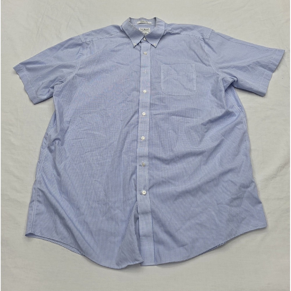 LL Bean Men's Blue Check Plaid Traditional Fit Wrinkle Free Shirt Size XL Tall‎